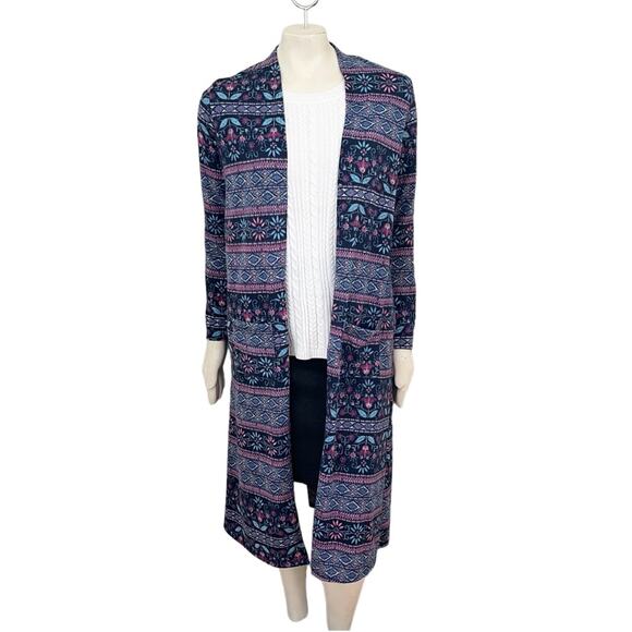 AGNES & DORA Bohemian Printed Open Duster Cardigan with Pockets SZ 8 - Picture 11 of 11